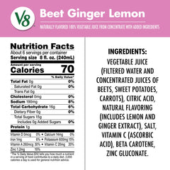 V8 detalle de etiqueta con ingredientes y beneficios visibles