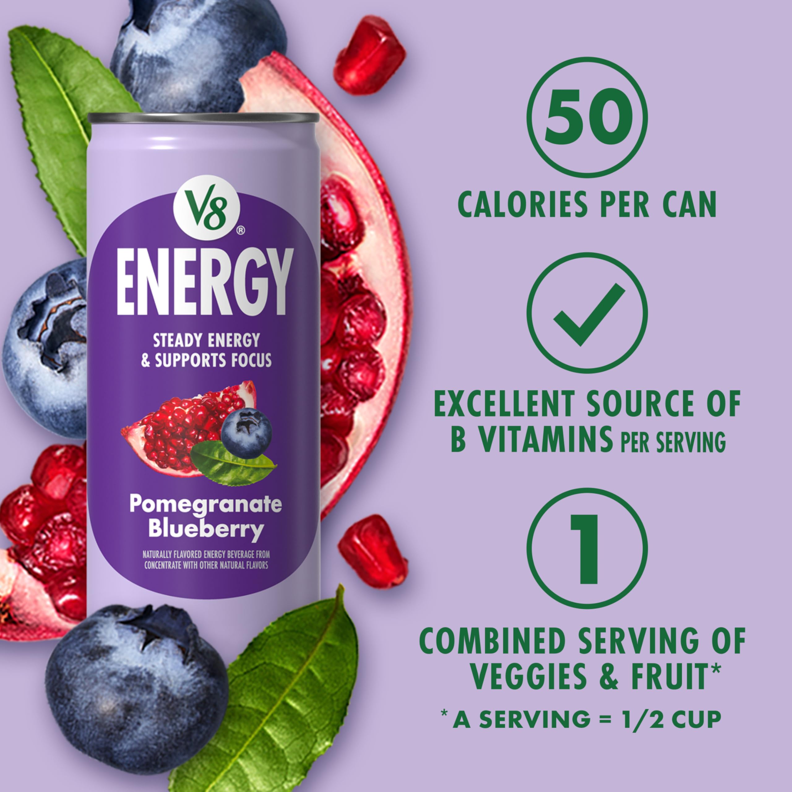 V8 lata abierta con gotas, frescura lista para beber