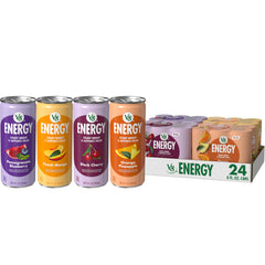 V8 mostrando el pack variedad de 24 latas con colores de sabores y conveniencia