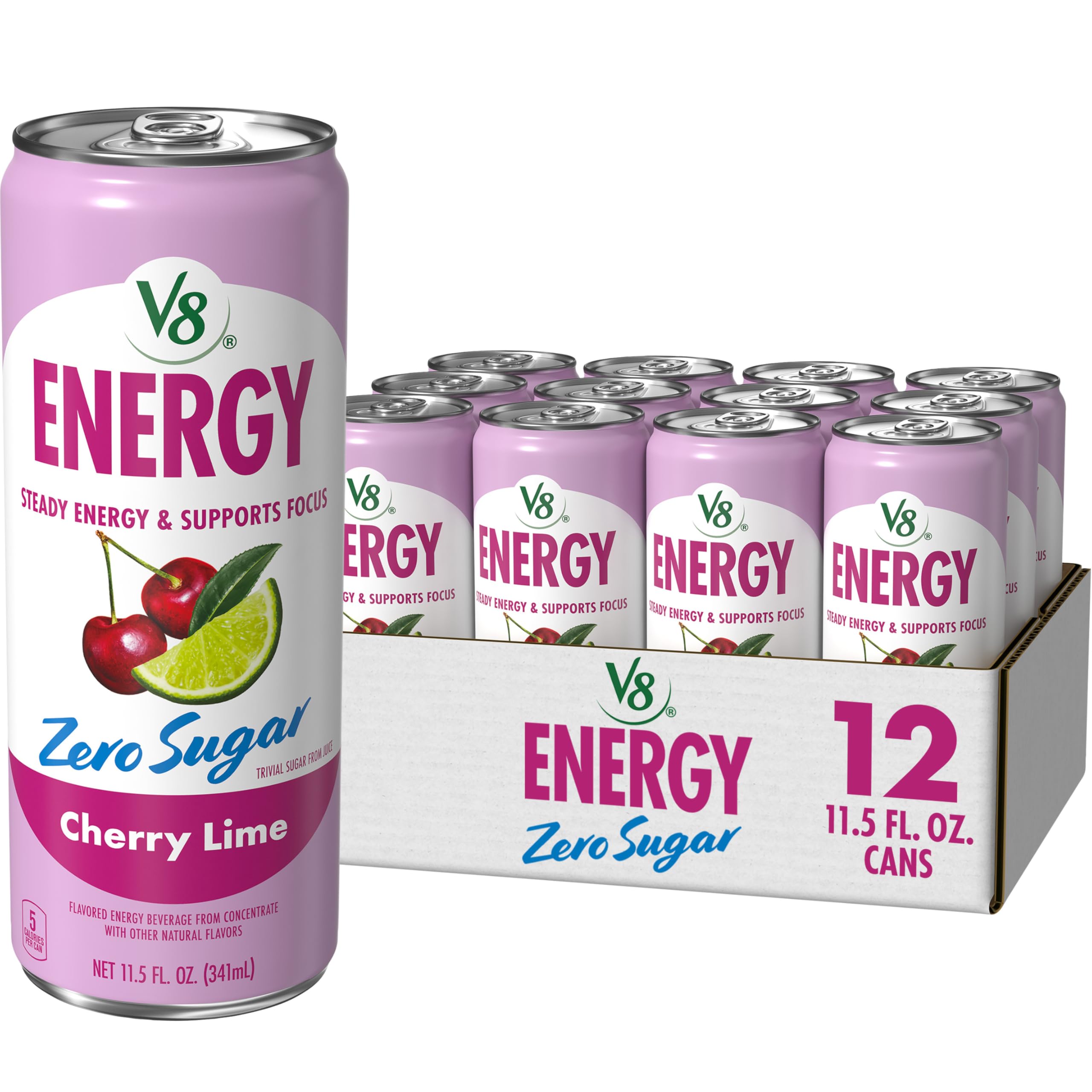 V8 Energy lata Cherry Lime vista frontal muestra diseño y sabor