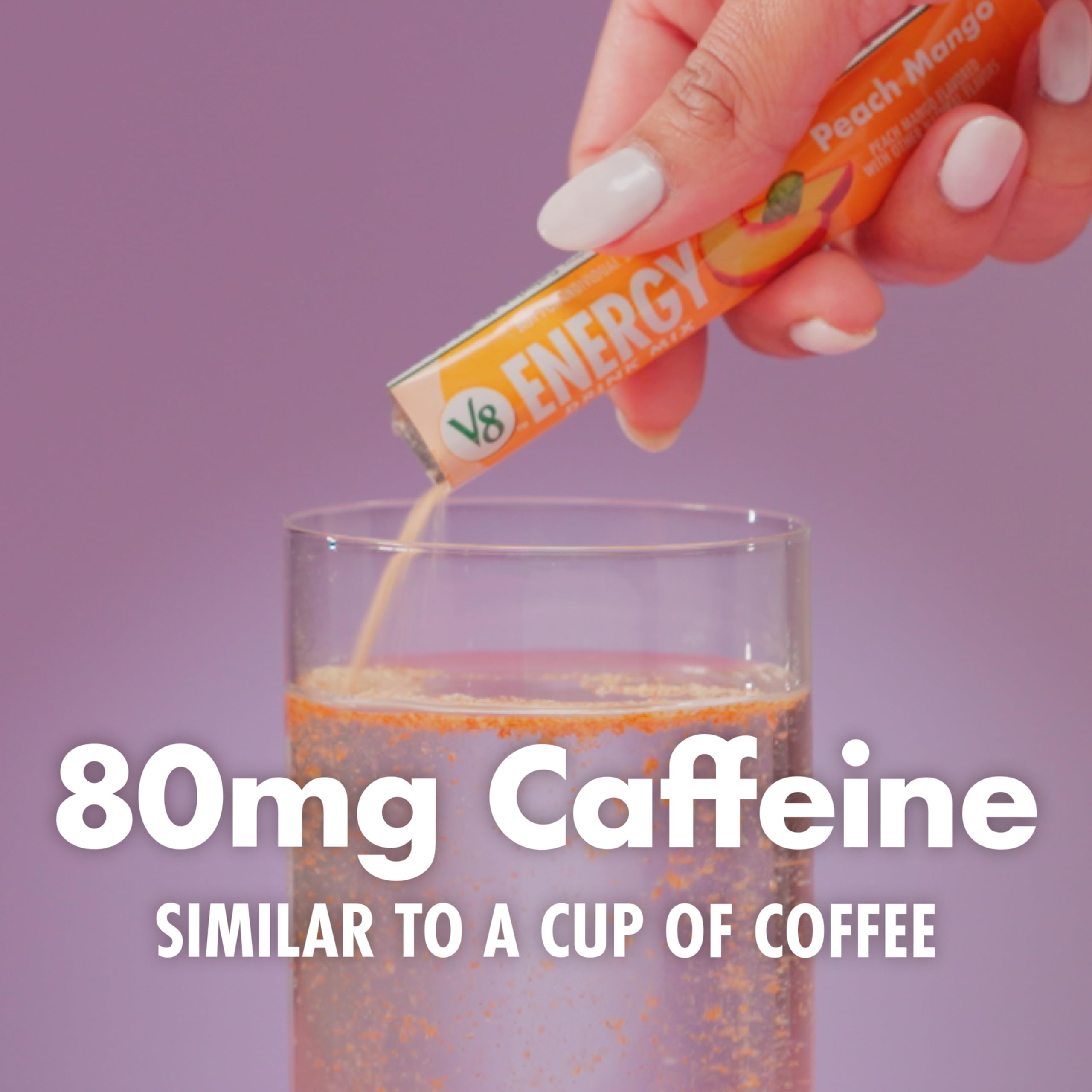 V8 sobre junto a vaso para comparar tamaño y porción práctica