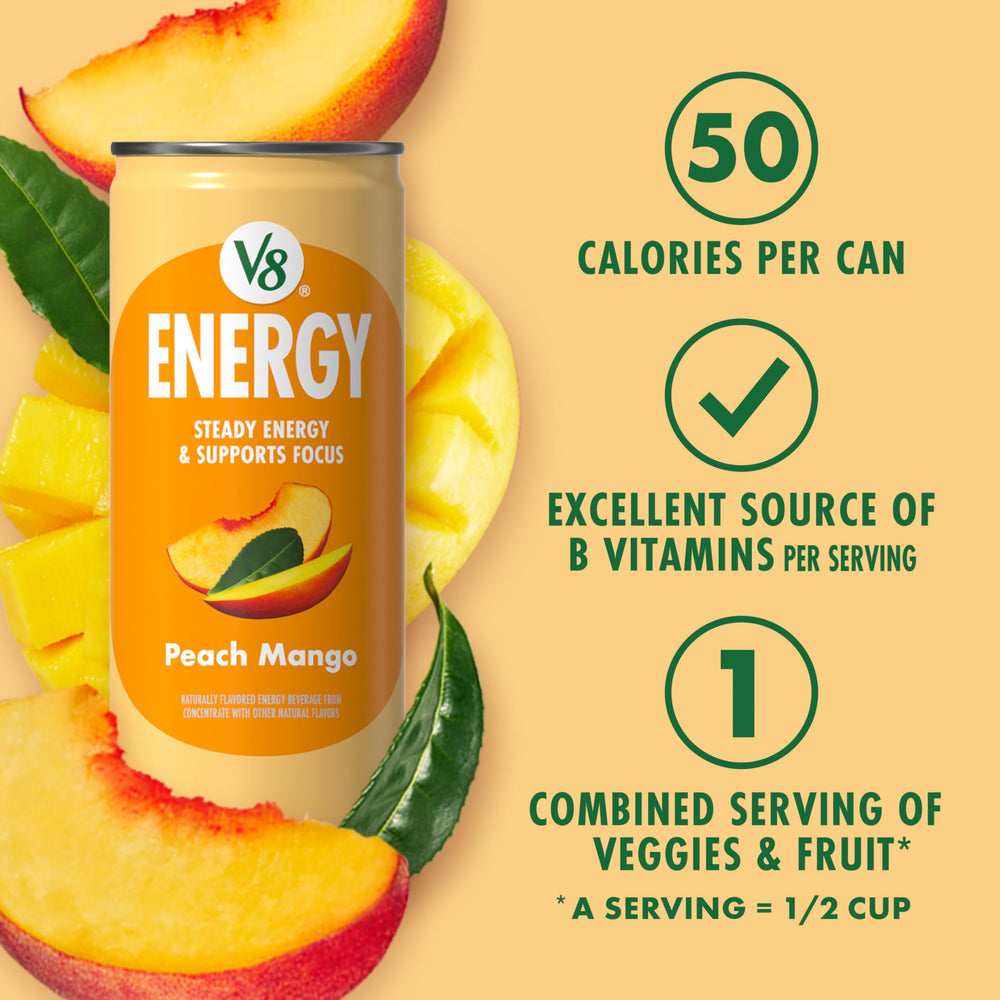 Lata V8 +ENERGY abierta lista para beber que facilita energía natural