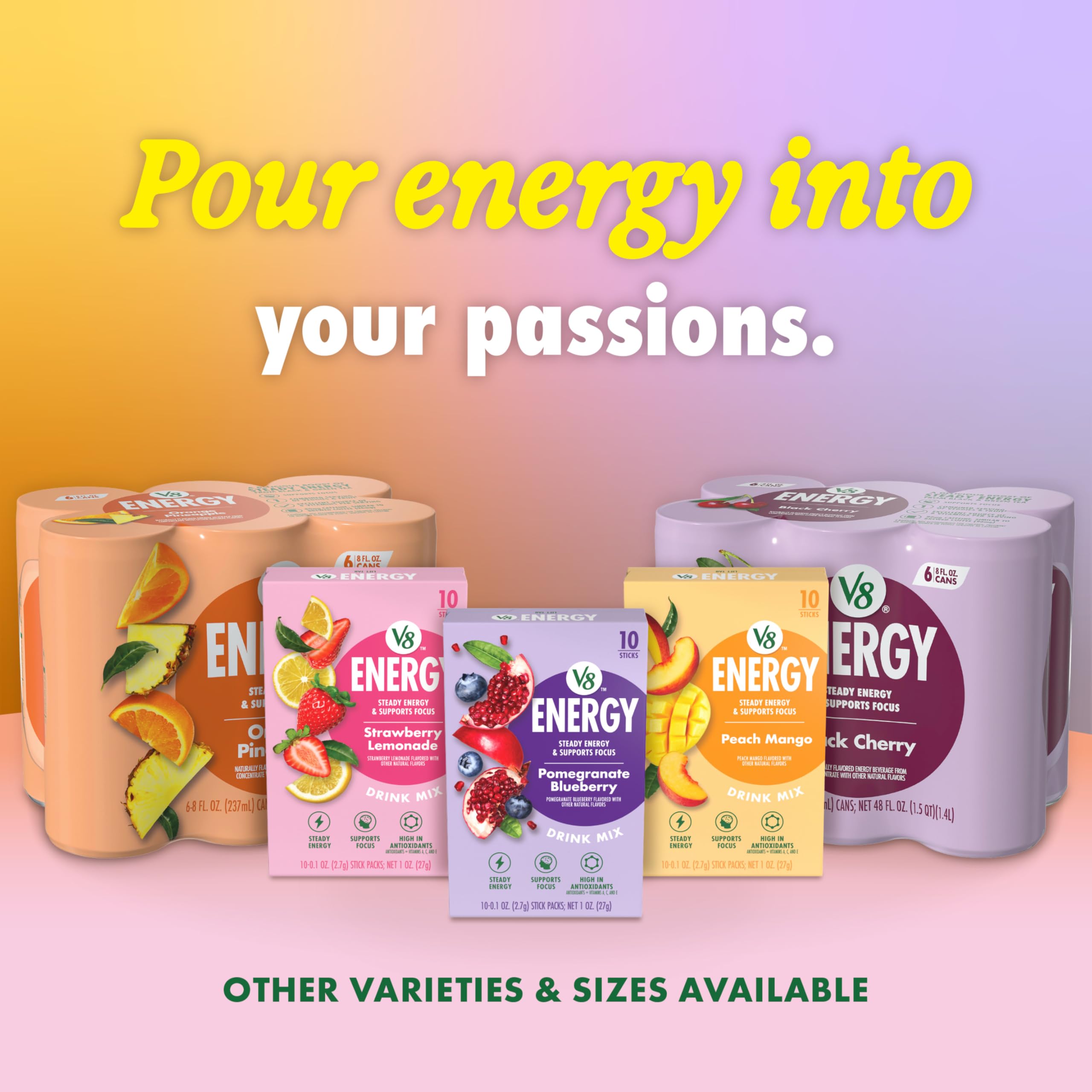 Bebida V8 +ENERGY junto a equipo de entrenamiento para impulso activo