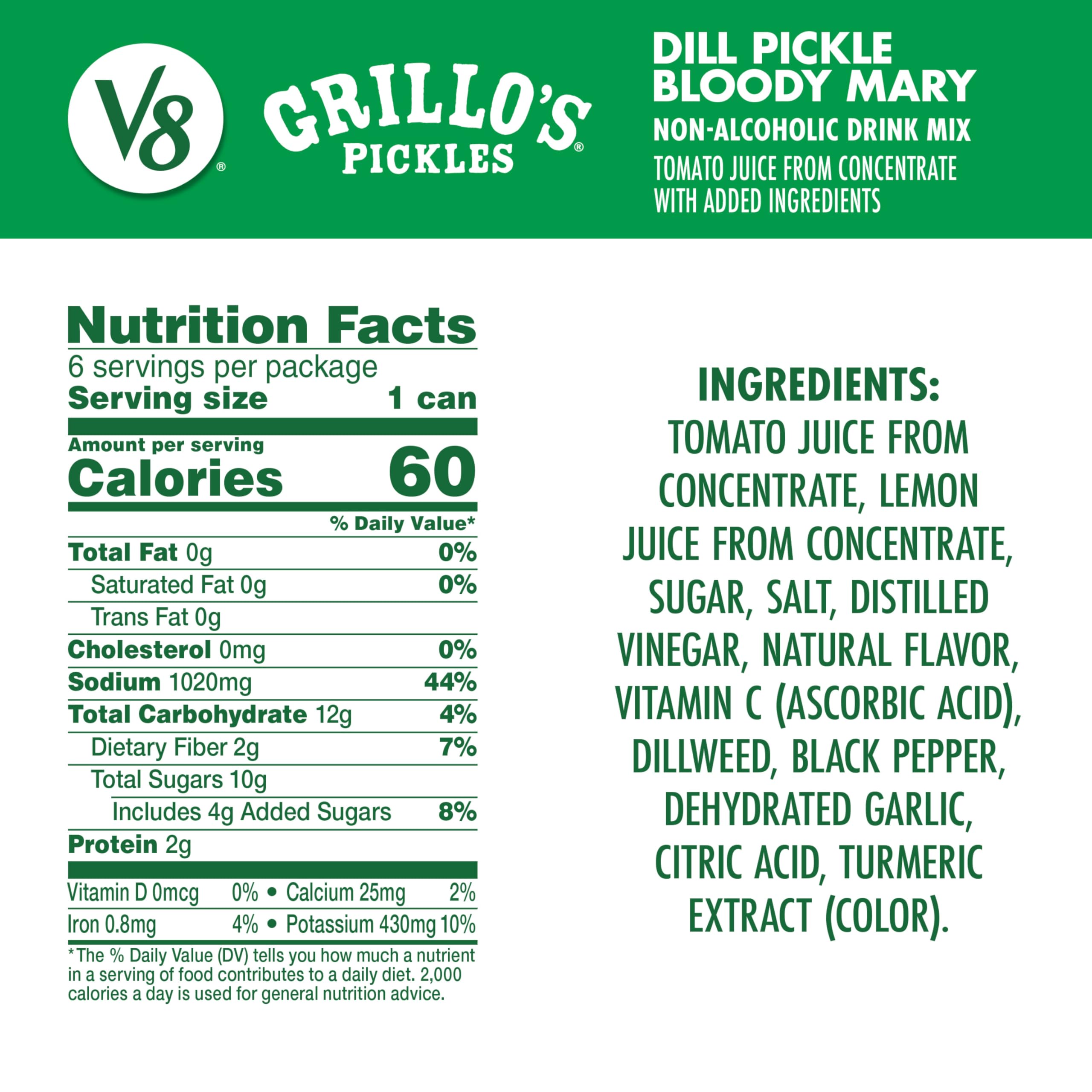 Detalle de etiqueta V8 Grillo's con ingredientes y beneficios claros