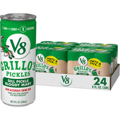 V8 Grillo's Pickles lata frontal mostrando diseño y conveniencia