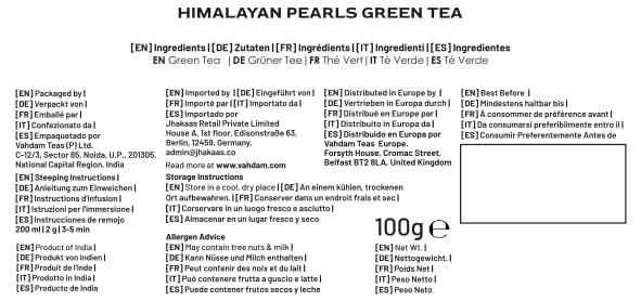 VAHDAM escena de desayuno con taza de té Himalayan Pearls, sugiere momento matutino tranquilo