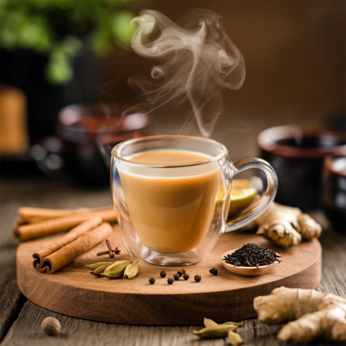 VAHDAM etiqueta con lista de especias naturales y té negro