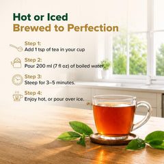VAHDAM taza con té Assam color ámbar, muestra intensidad y claridad