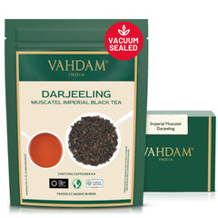 VAHDAM paquete frontal mostrando edición limitada y frescura