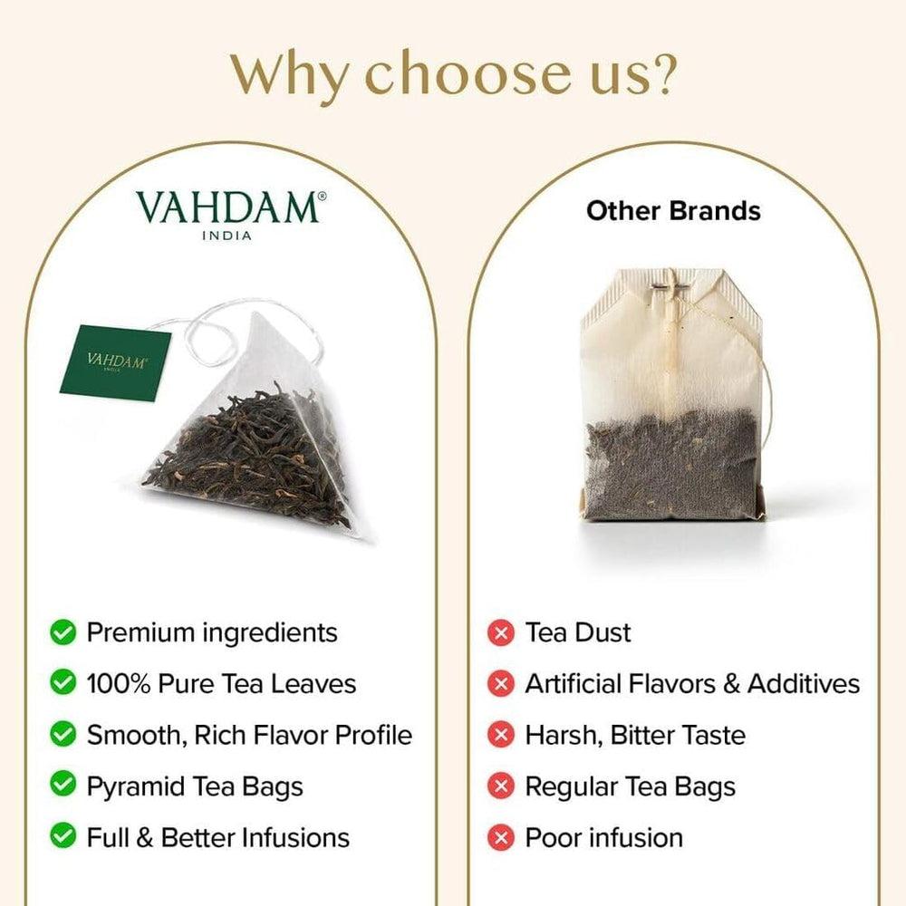 VAHDAM hojas de té negro y bergamota mostrando textura y aroma intenso