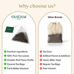 VAHDAM hojas de té negro y bergamota mostrando textura y aroma intenso