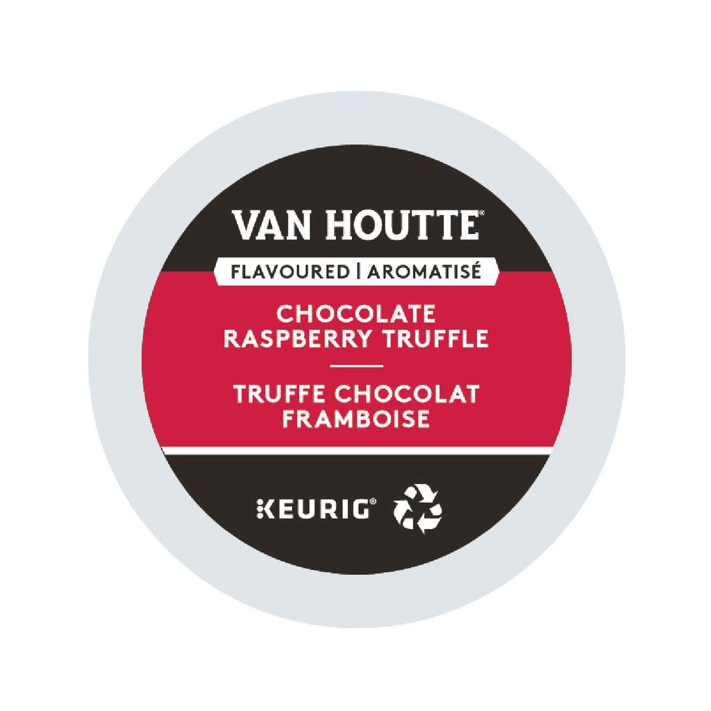 Van Houtte caja frontal mostrando sabor chocolate frambuesa y conveniencia