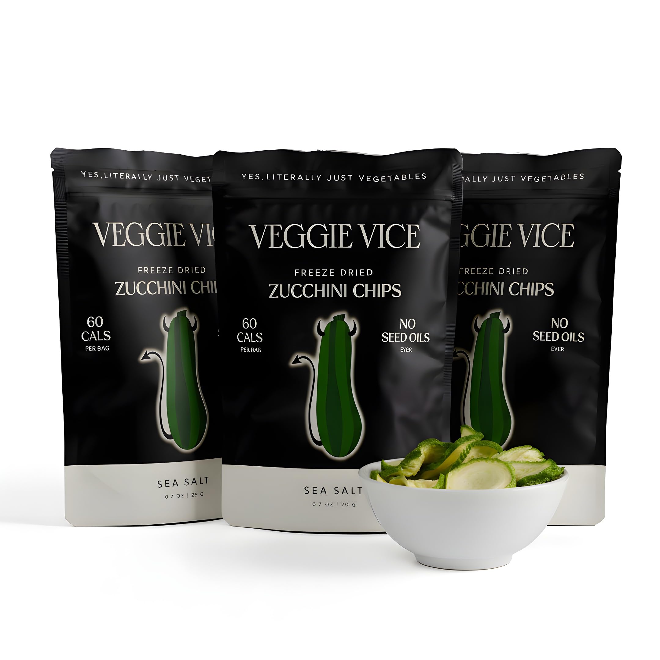 Veggie Vice paquete frontal de calabacín, muestra natural y práctico
