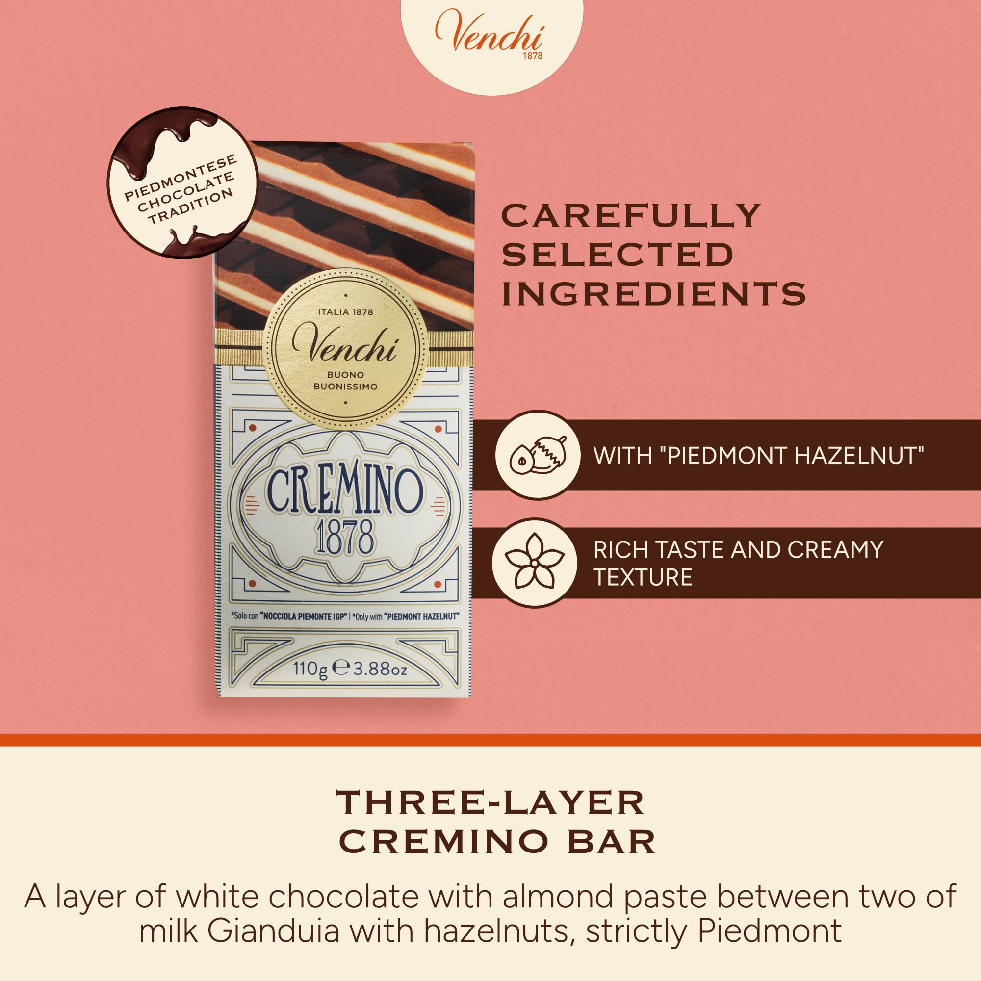 Venchi textura de la gianduja mostrando cremosidad y untuosidad en corte