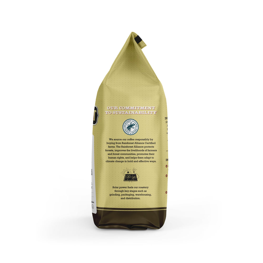 Verena Street etiqueta con sello Rainforest Alliance y kosher visible