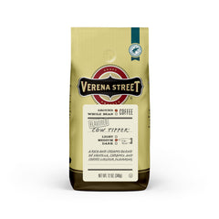 Verena Street paquete frontal mostrando 12 oz y perfil sabor crema