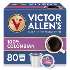 Victor Allen's Coffee frente del empaque mostrando 80 cápsulas y conveniencia