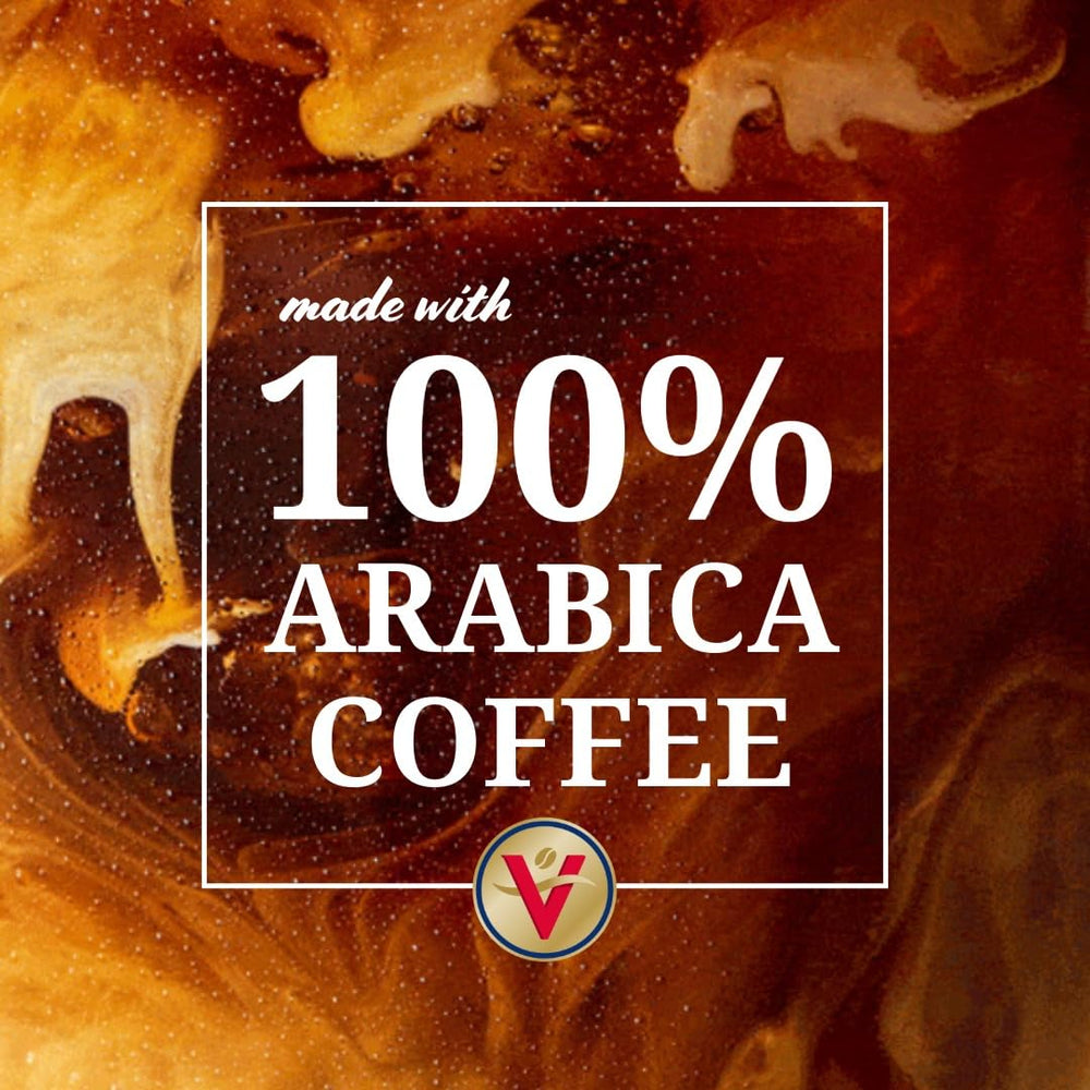 Victor Allen's etiqueta con información Kosher, sin gluten y 100% Arábica