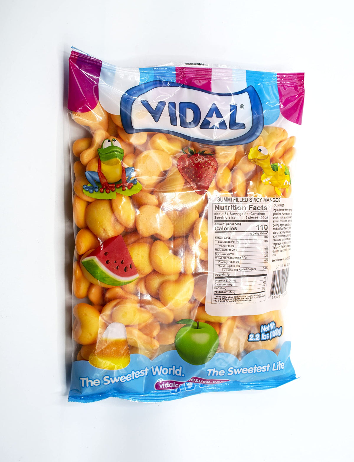 Vidal embalaje frontal de Spicy Mango; bolsa grande para compartir