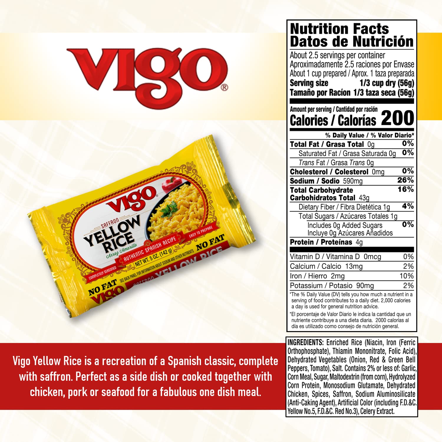Vigo bolsa abierta con porción de 5 oz lista para servir y cocinar rápido