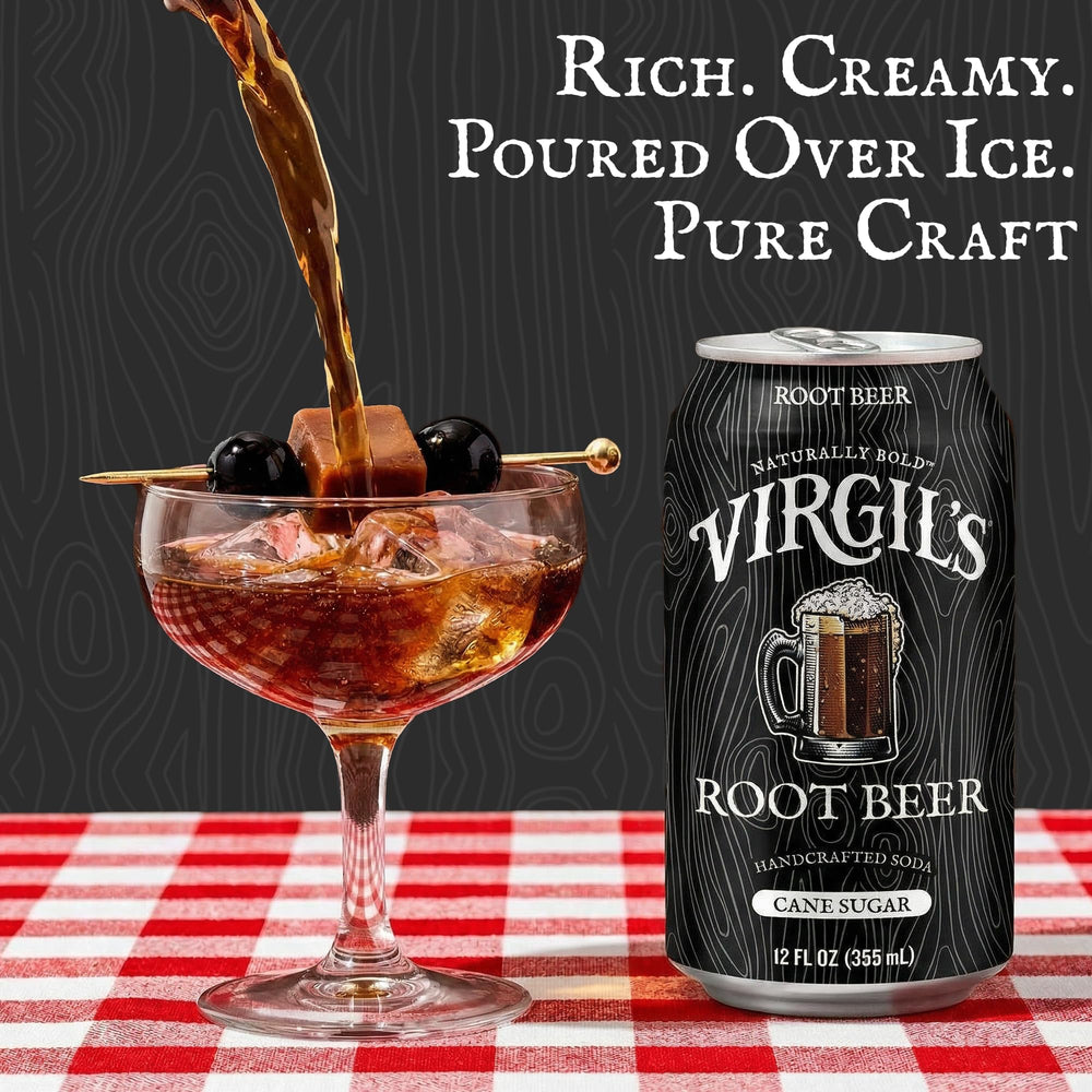 Comparación de una lata Virgil's para mostrar tamaño práctico y porciones