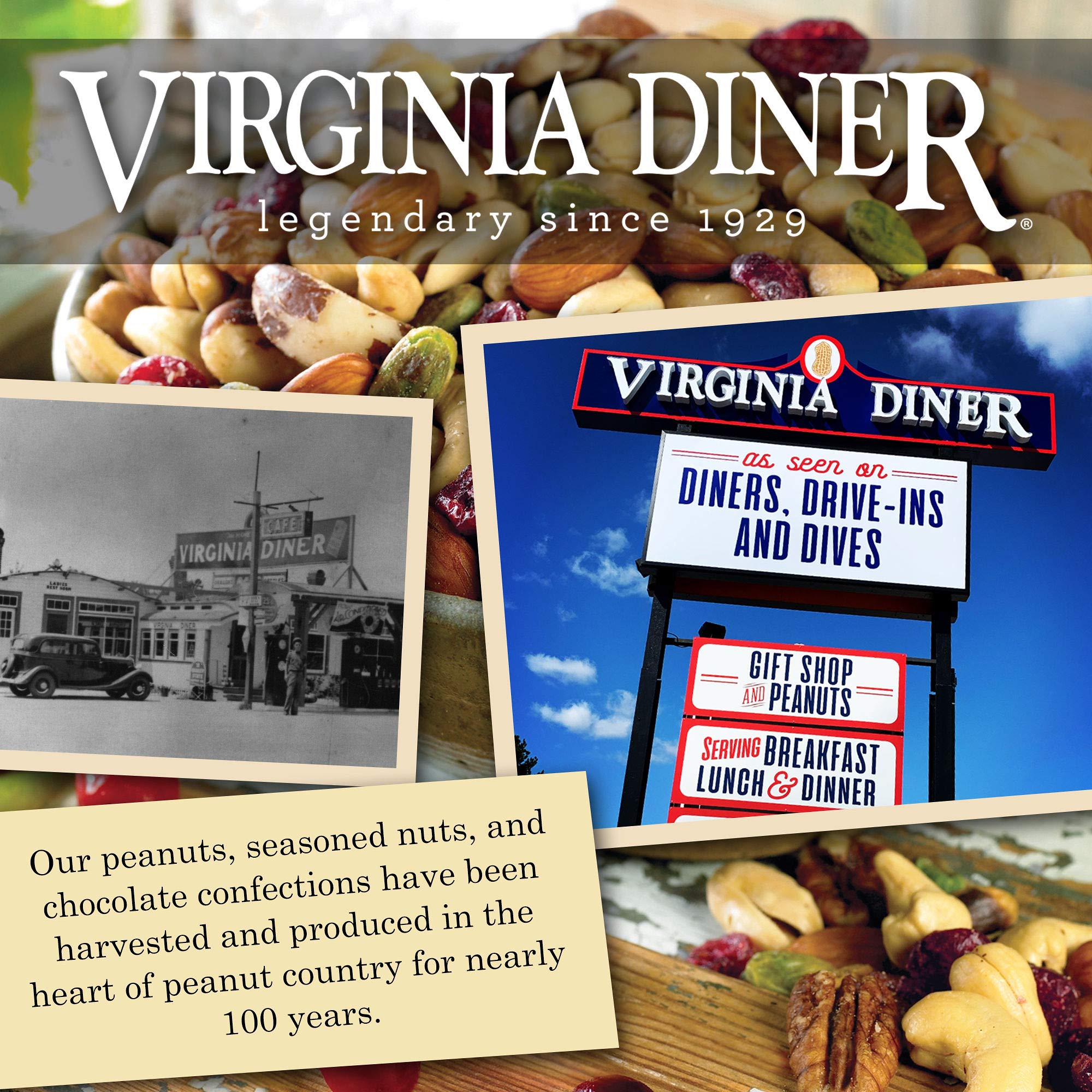 Virginia Diner lata abierta revela cacahuetes glaseados listos para servir