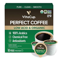 VitaCup empaque frontal de cápsulas muestra conveniencia y bajo ácido