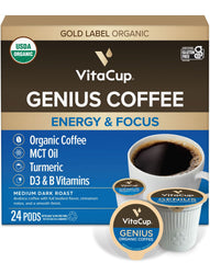 VitaCup paquete frontal con 24 cápsulas, conveniencia y sabor consistente