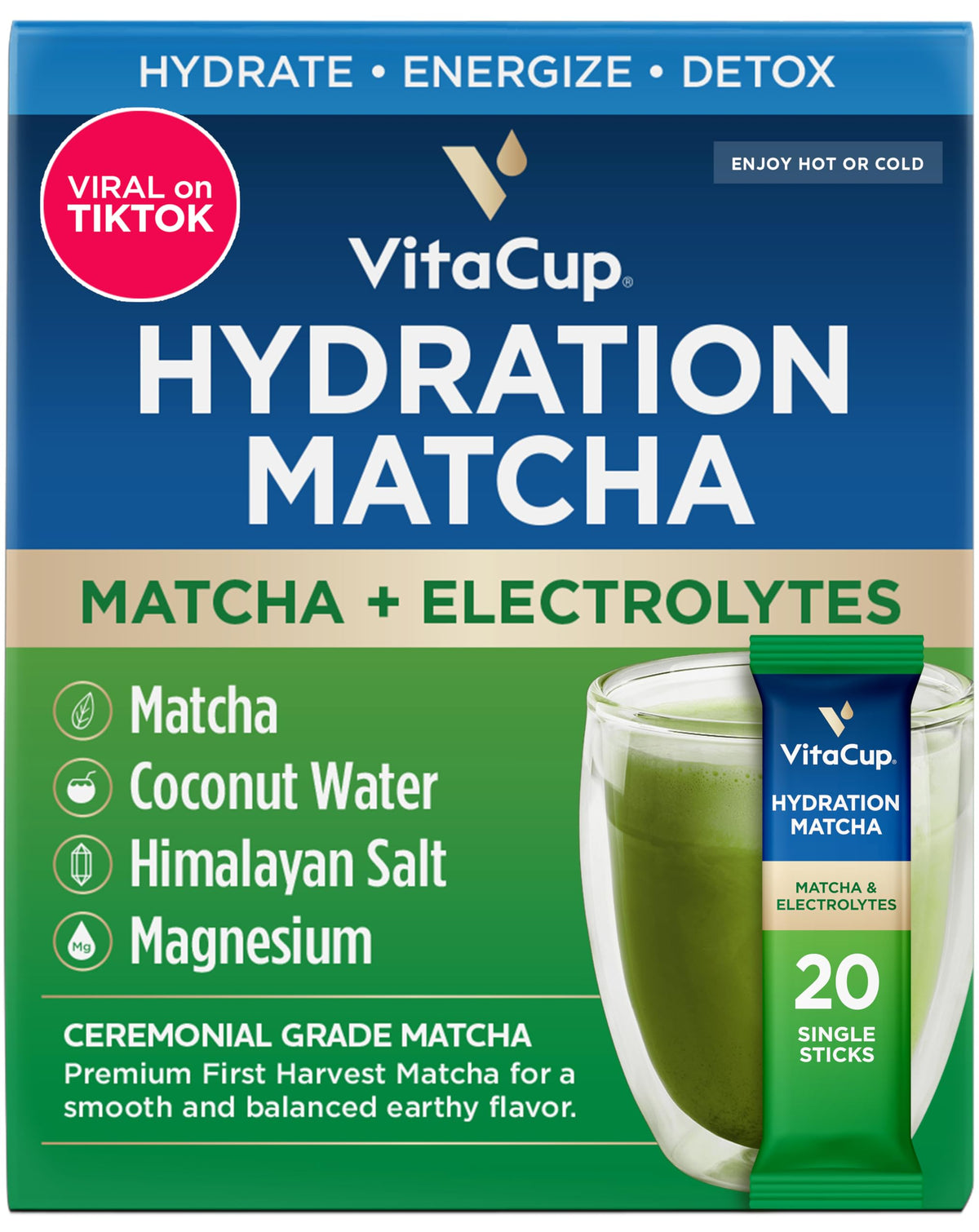 VitaCup empaque frontal con sobres individuales que facilita la hidratación rápida