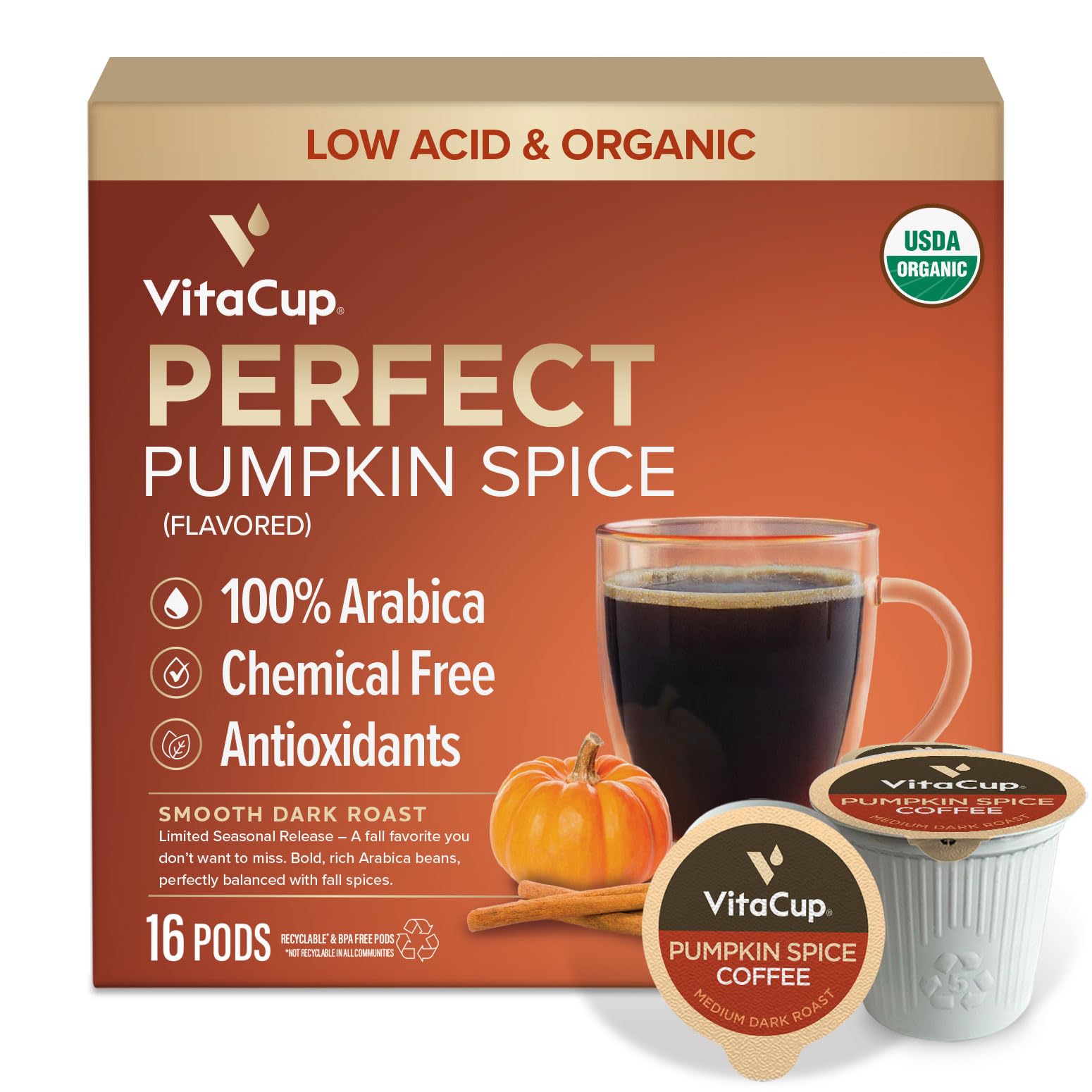 VitaCup paquete frontal con diseño de calabaza y beneficios visibles