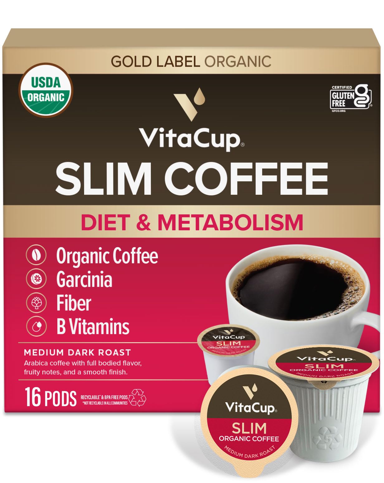 VitaCup empaque frontal de cápsulas mostrando beneficios y cantidad