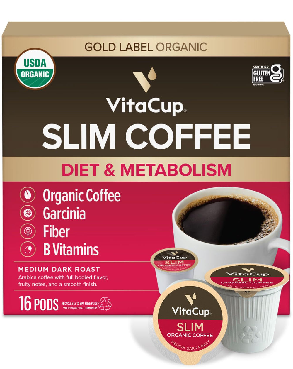 VitaCup empaque frontal de cápsulas mostrando beneficios y cantidad