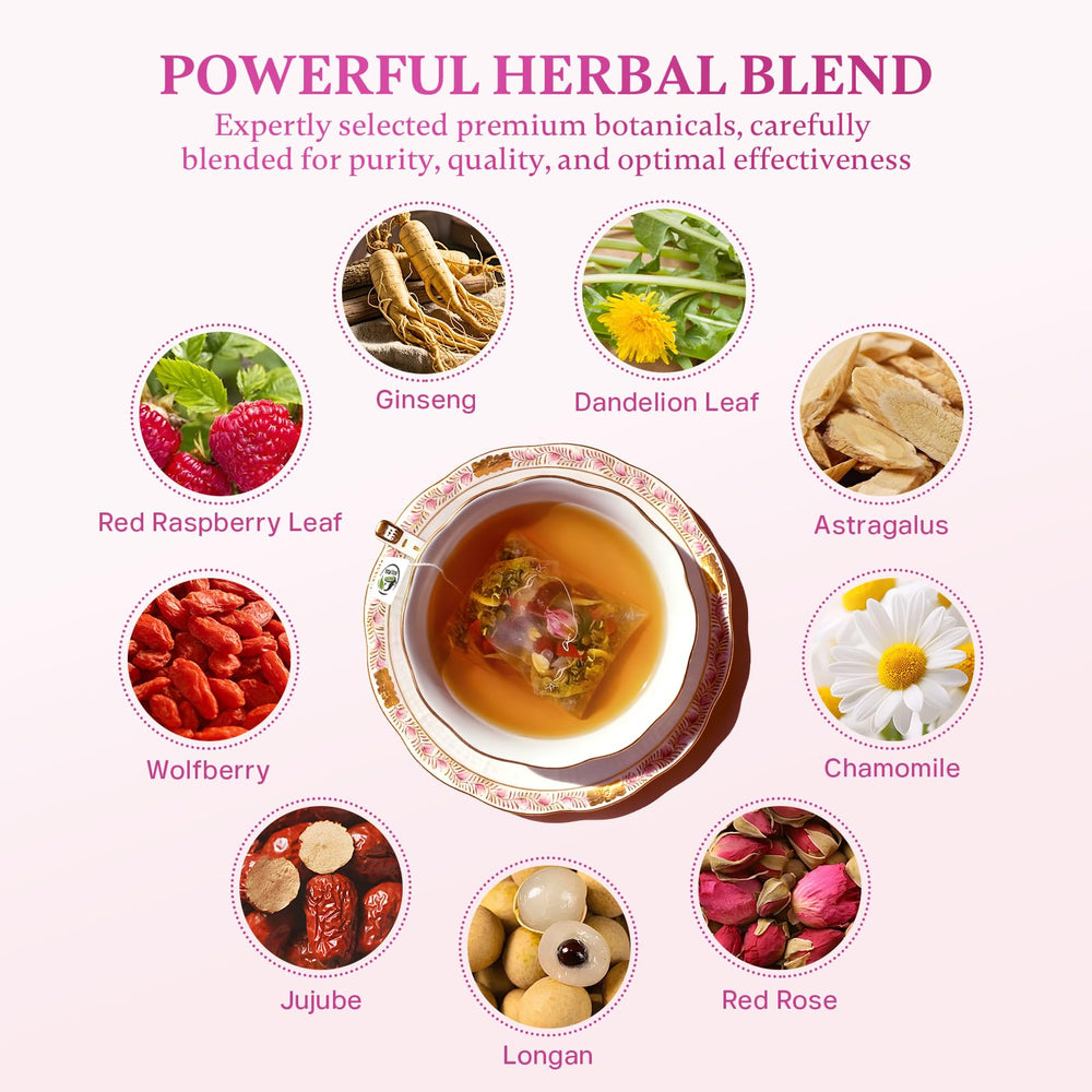 Vital Tea bolsa de té abierta destacando textura de hierbas enteras