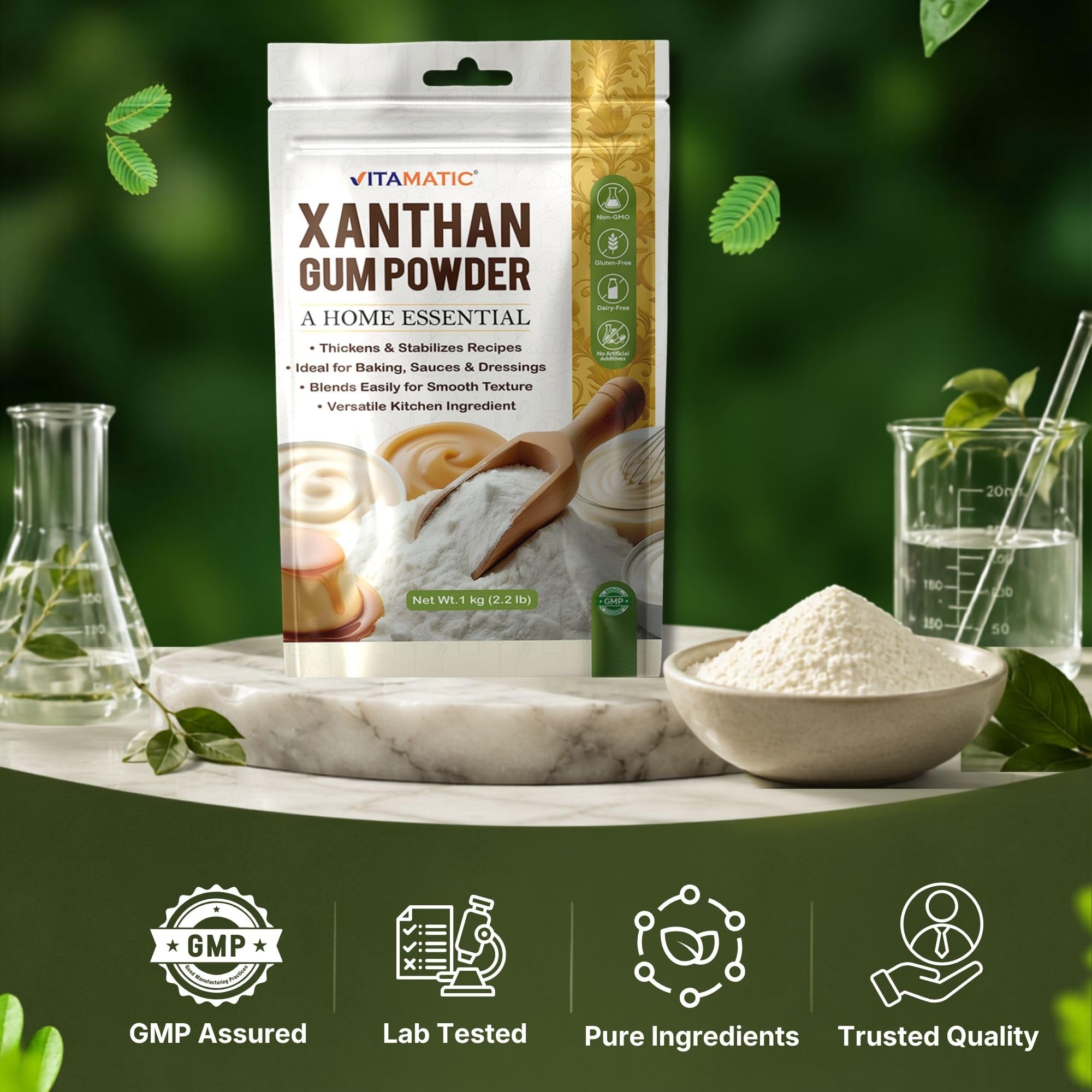Vitamatic bolsa de 1 kg junto a objetos para comparar tamaño