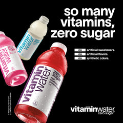 vitaminwater primer plano de etiqueta con vitaminas y electrolitos destacado