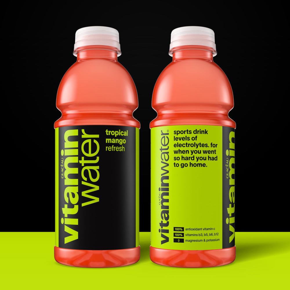 vitaminwater textura y etiqueta mostrando ingredientes y vitaminas clave