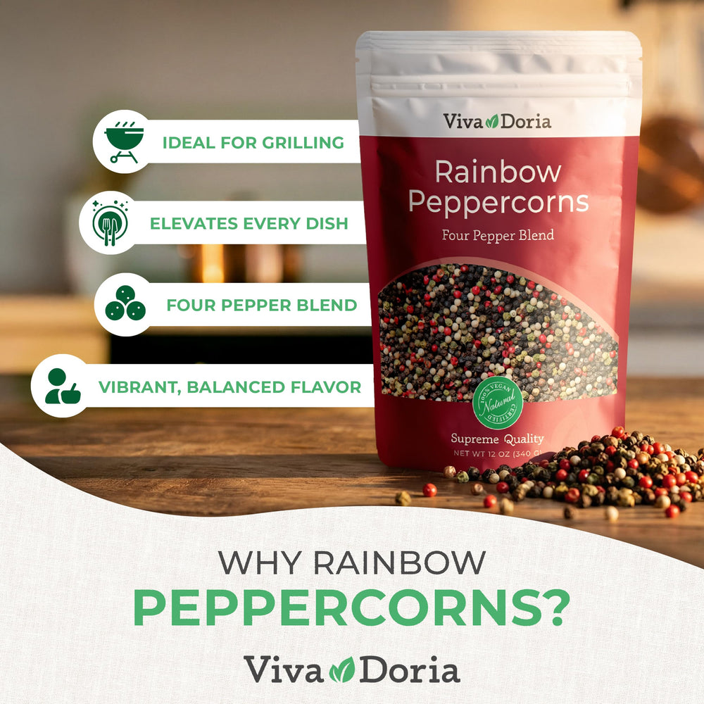 Viva Doria primer plano de granos Rainbow con textura y aroma visibles