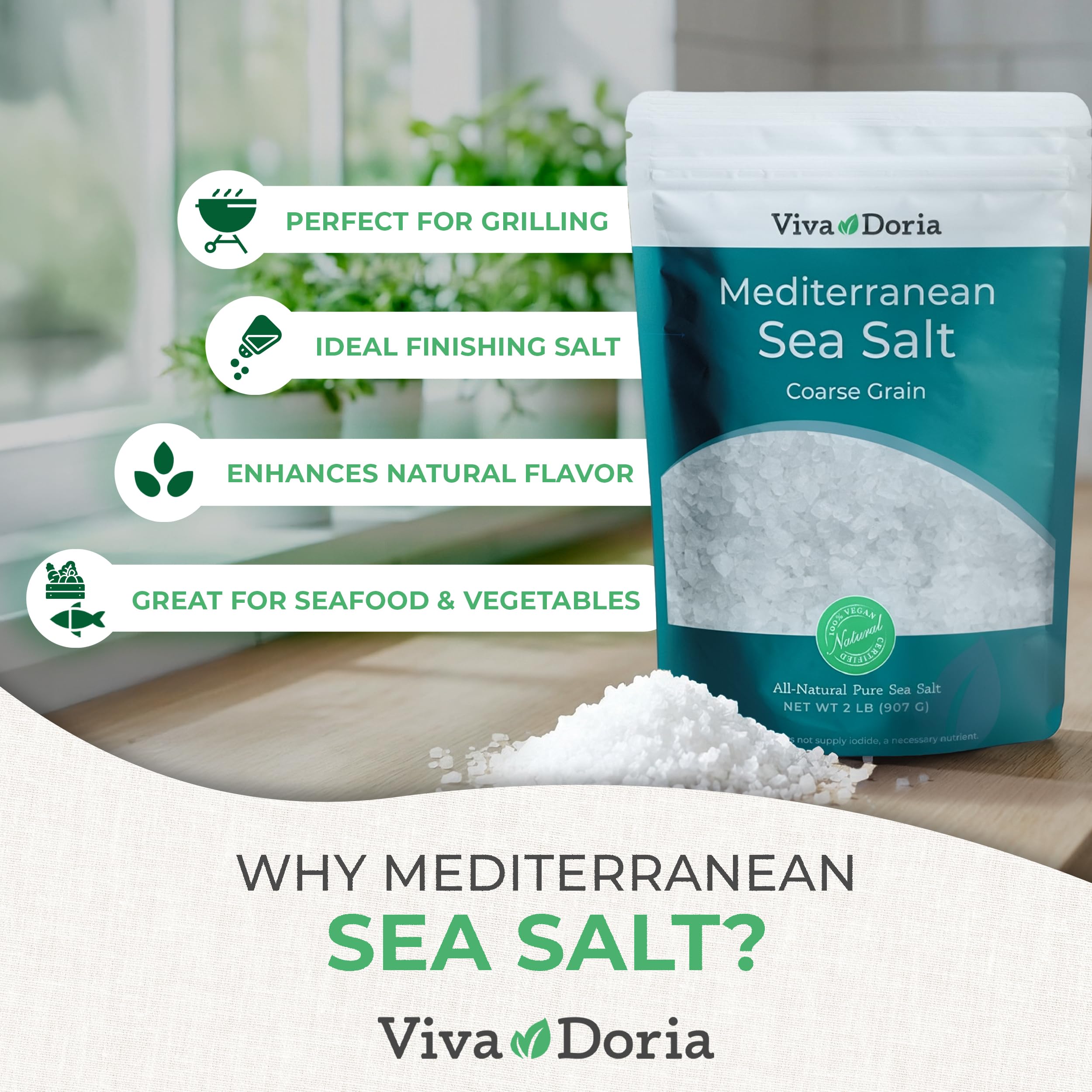 Viva Doria cristales de sal marina mediterránea gruesa listos para moler