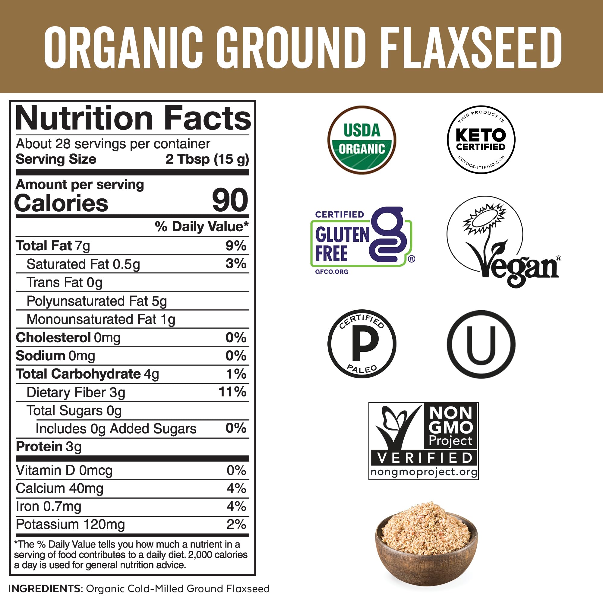 Viva Naturals etiqueta con certificaciones USDA Organic y Non‑GMO, confianza