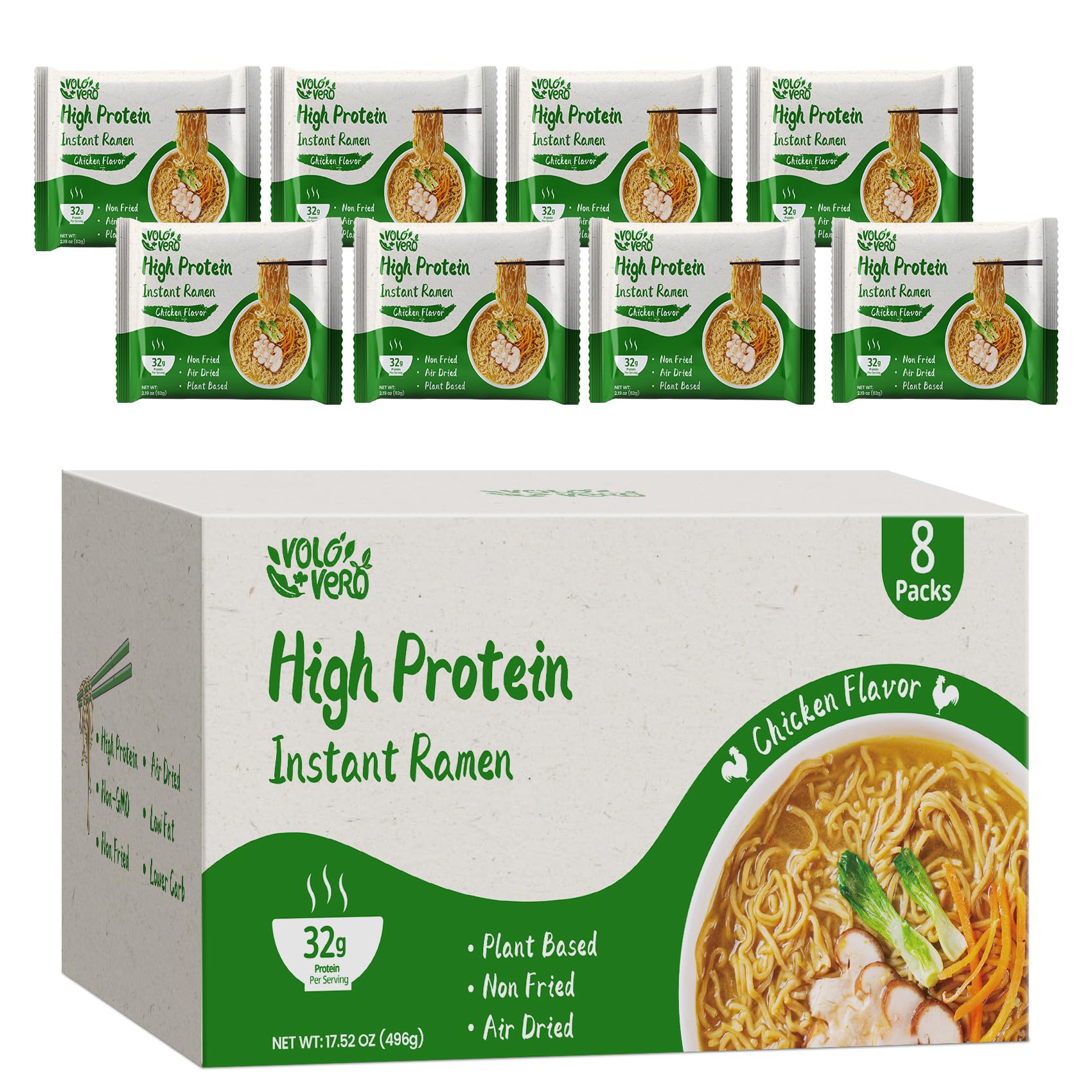 VOLO VERO empaque frontal mostrando proteína 32 g y sabor pollo