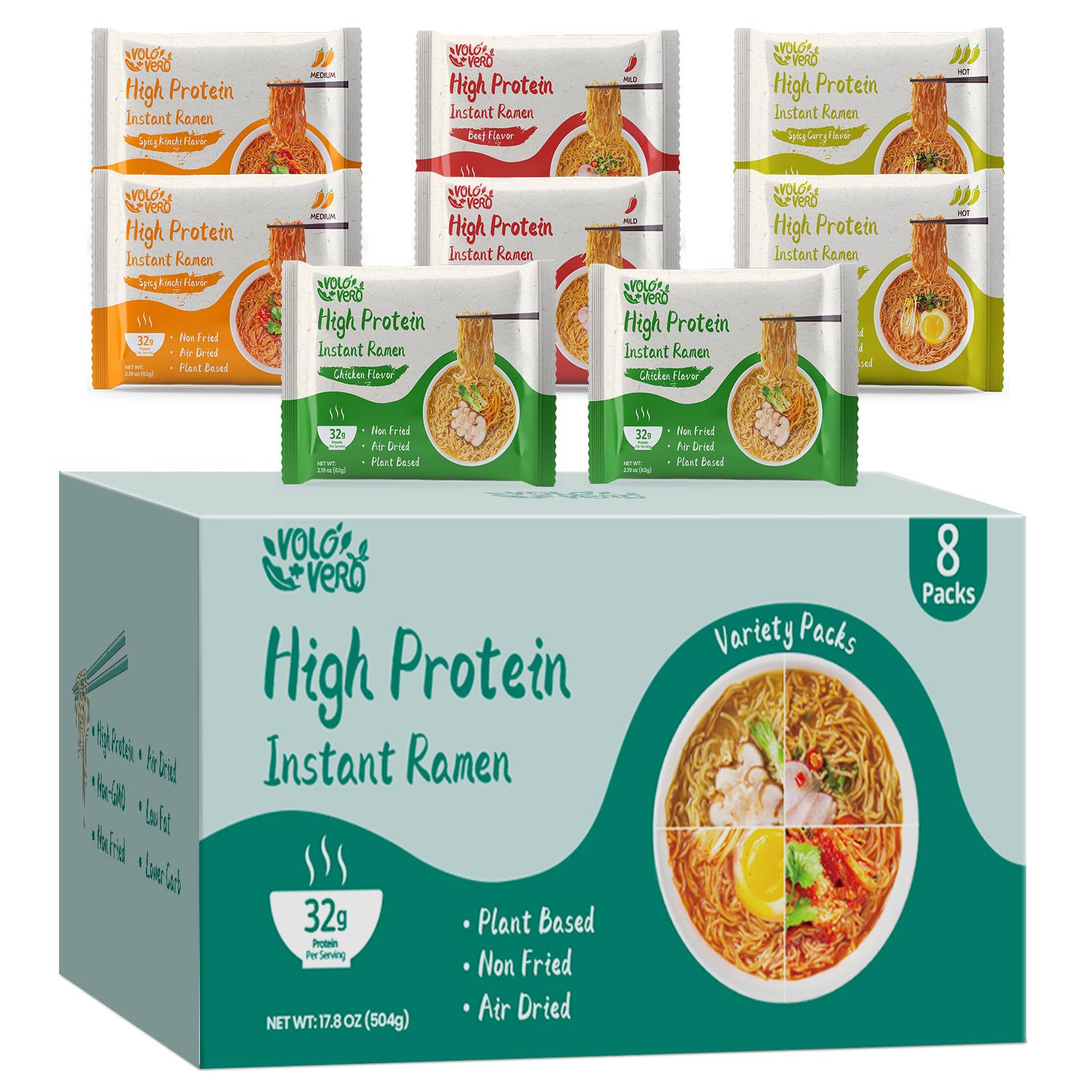 VOLO VERO paquete frontal mostrando 8 unidades y variedad de sabores beneficioso para almacenamiento