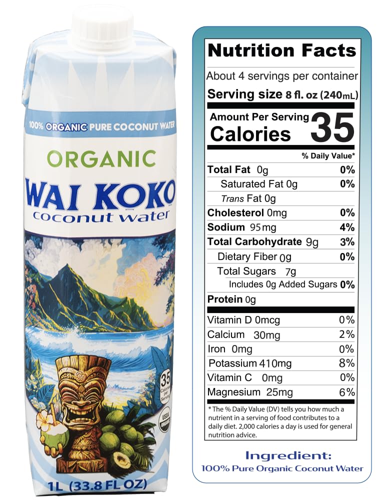 Wai Koko textura del agua de coco en vaso resaltando pureza