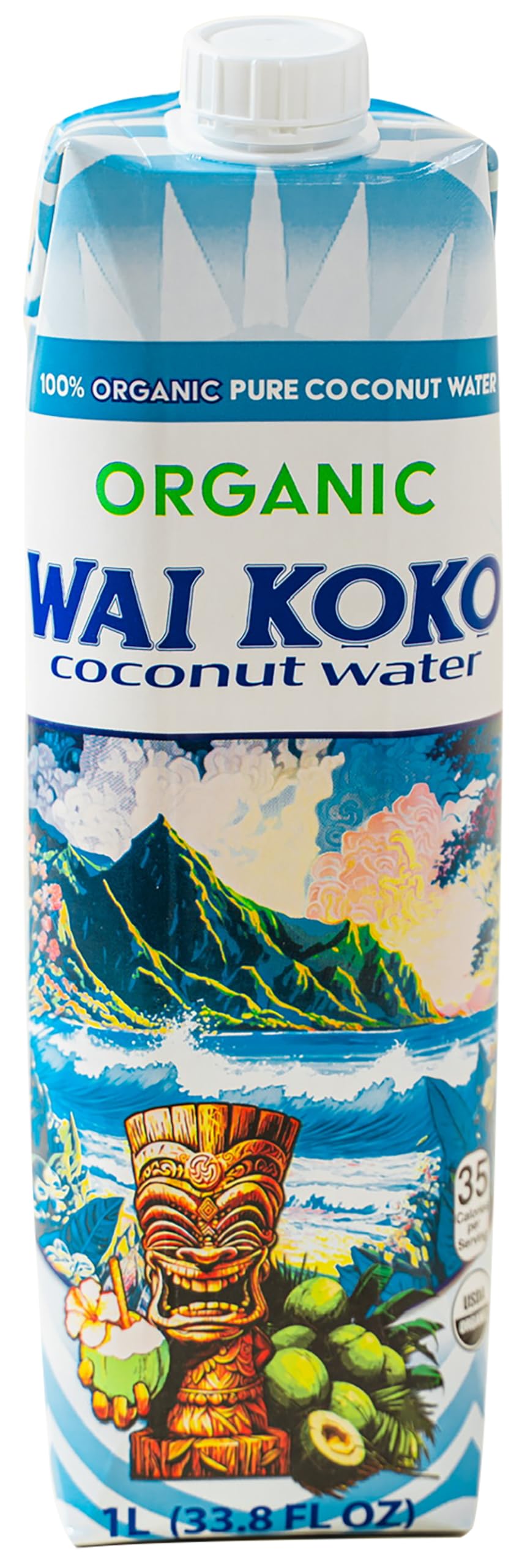 Wai Koko frente del cartón 1L mostrando etiqueta orgánica y beneficios