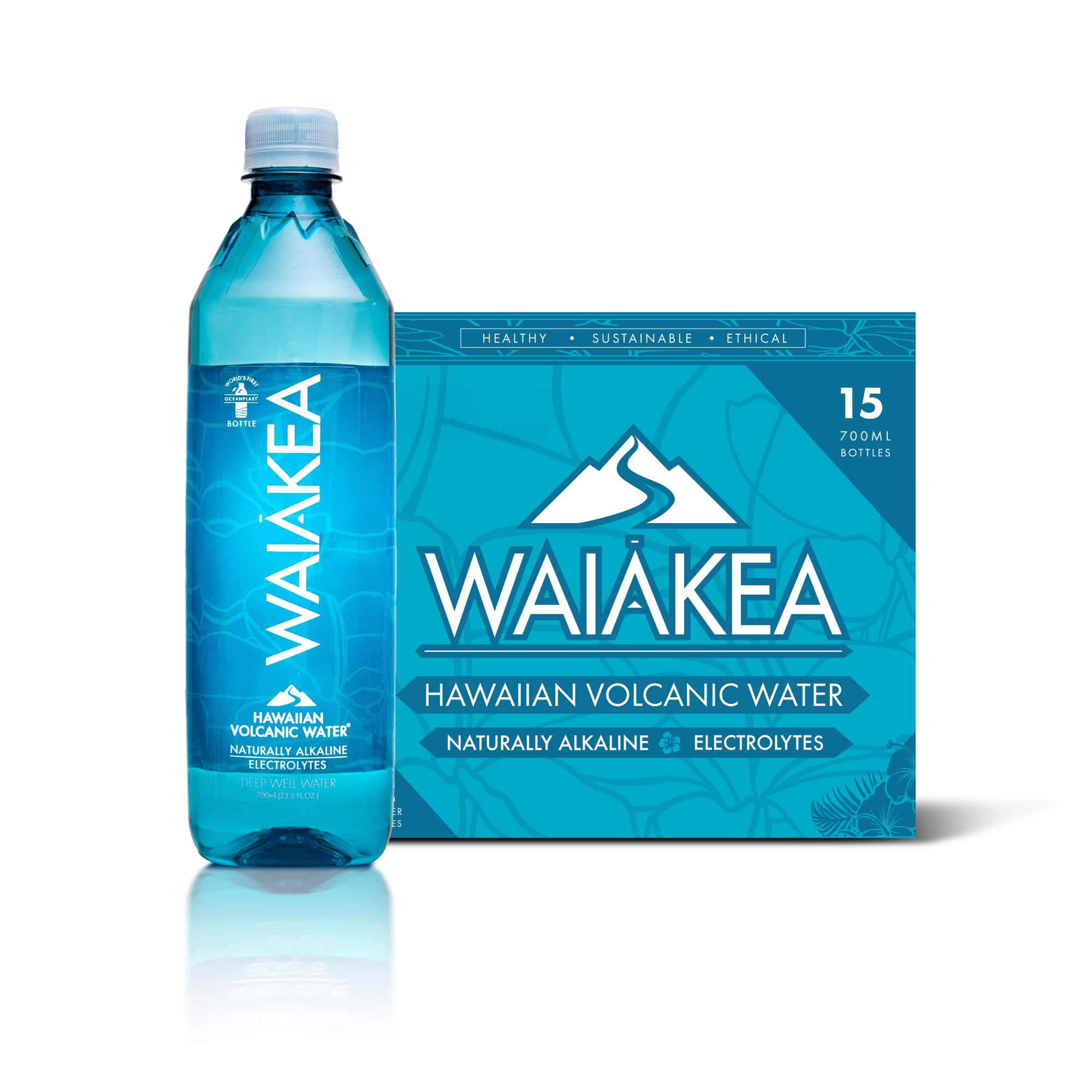 Waiākea pack frontal de 15 botellas mostrando origen y tamaño
