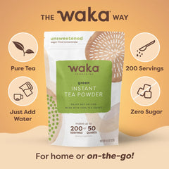Waka polvo en cuchara para porción indicando rendimiento por taza