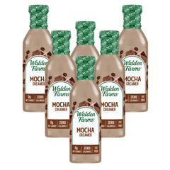 Walden Farms vista frontal del pack de seis botellas mostrando envase y etiqueta, conveniencia de almacenamiento