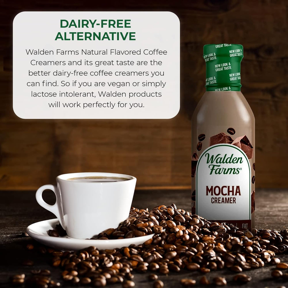 Walden Farms primer plano de la textura y color del creamer mocha, mezcla suave y homogénea