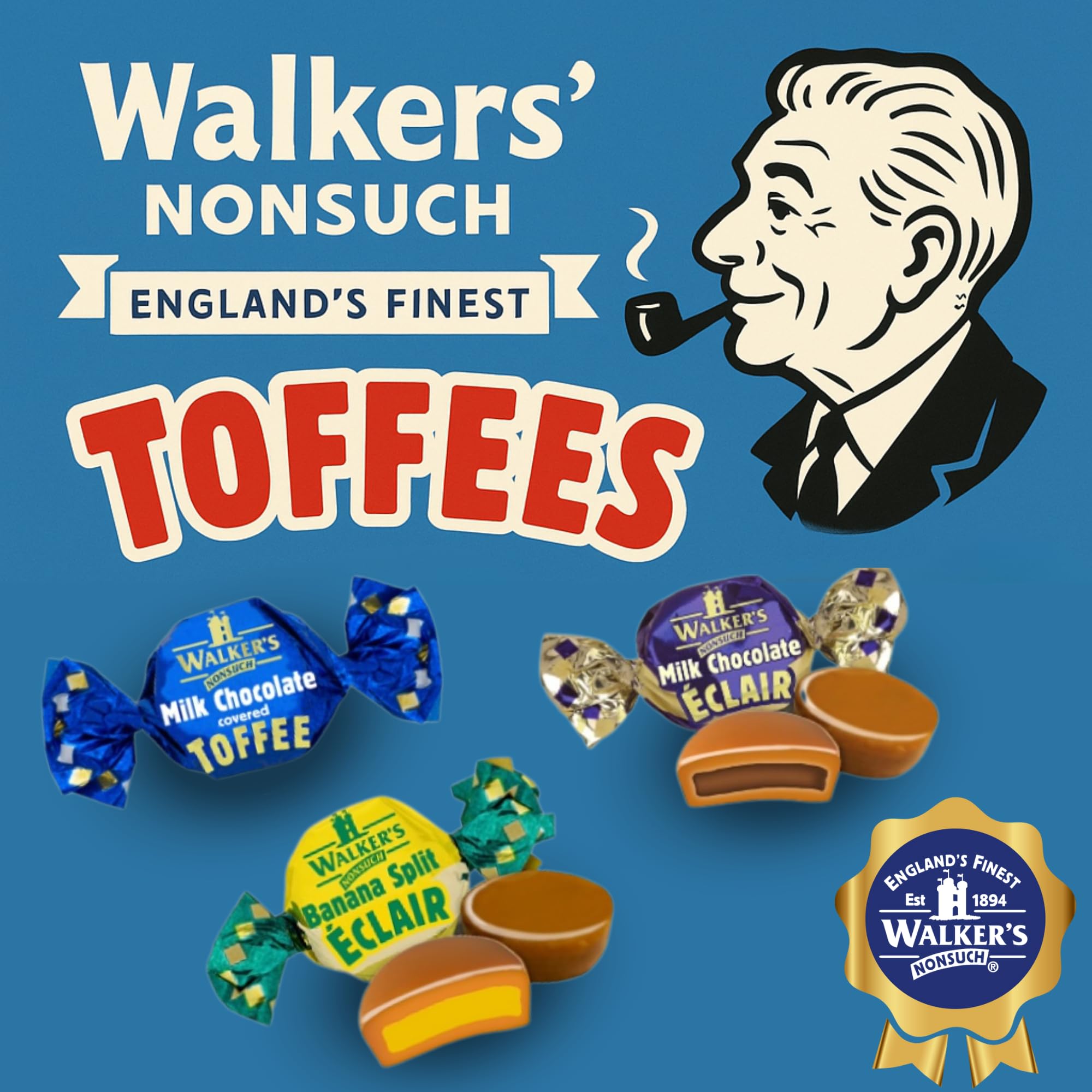 Walkers' Nonsuch toffee junto a taza de té, perfecto para acompañar