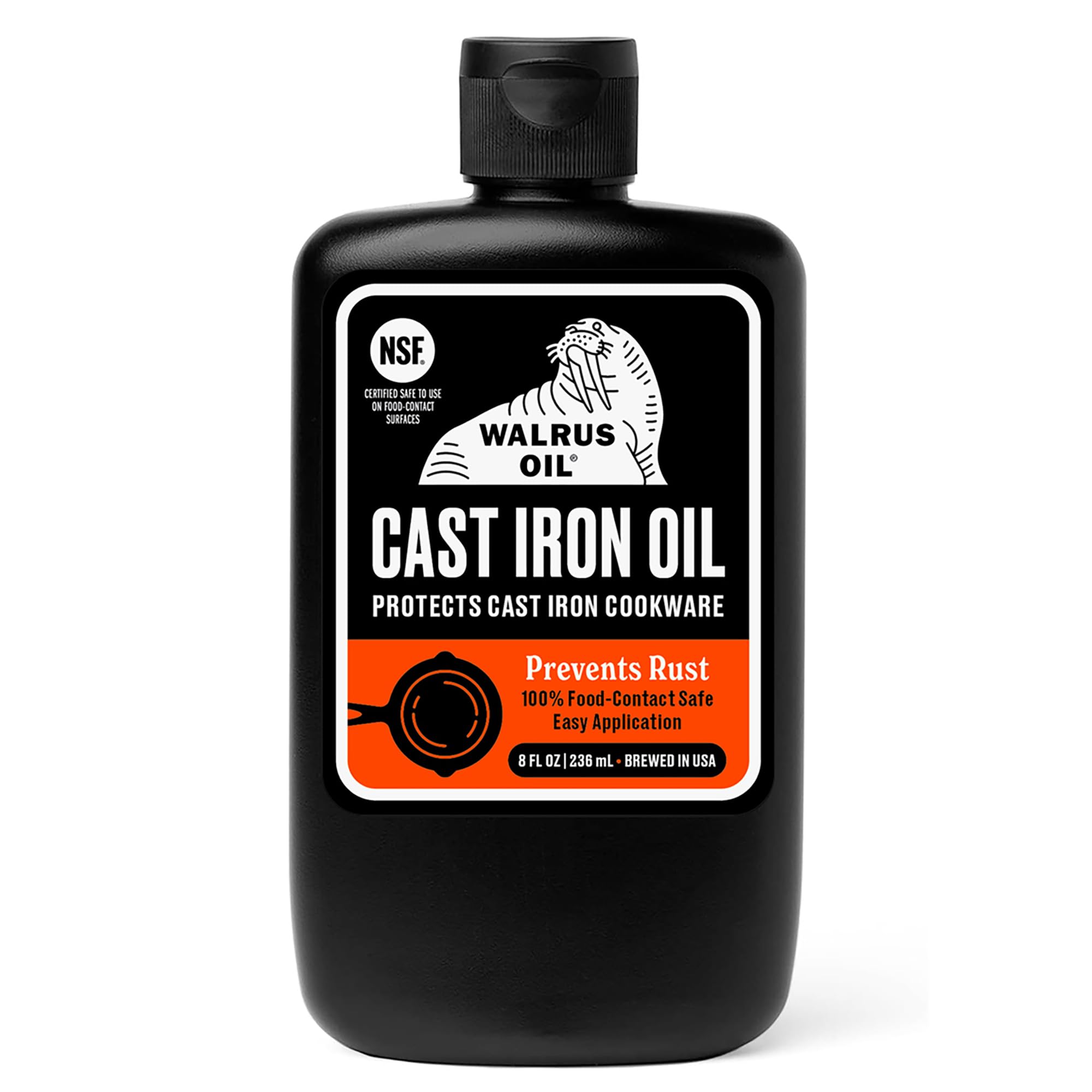 Walrus Oil botella frontal mostrando etiqueta y tamaño 8 oz, beneficio: control de calidad