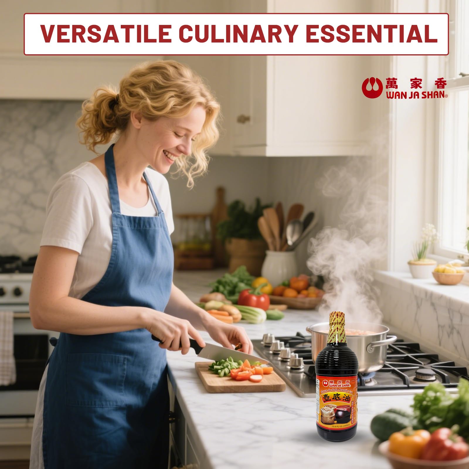 Wan Ja Shan en una cocina casera mostrando uso versátil y gourmet